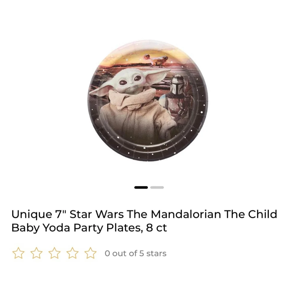 NWT Star Wars Mandalorian Yoda Party Supplies set of 8